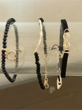 Black Beaded Infinity & Heart Charm Bracelet Set
